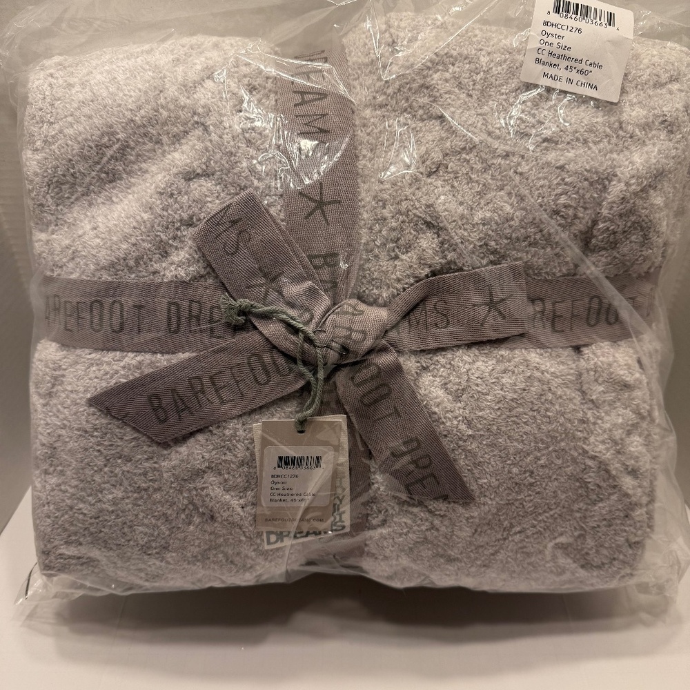 Barefoot Dreams Heathered Cable Throw - Oyster - 45 x 60 - NWT